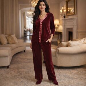 Soft Surroundings Burgundy Velvet Set Sz XL Quiet Luxury GrandmaCore Loungewear